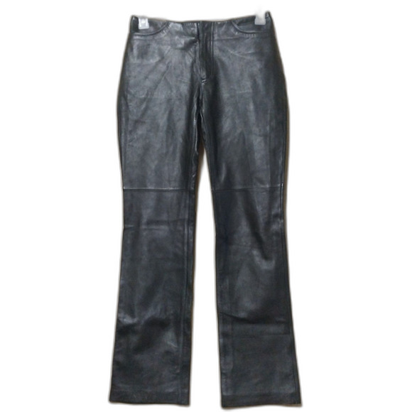 VTG Gap leather pants Women 4 black bootcut 28x31 Biker Motorcycle Gothic Y2K - Picture 1 of 12